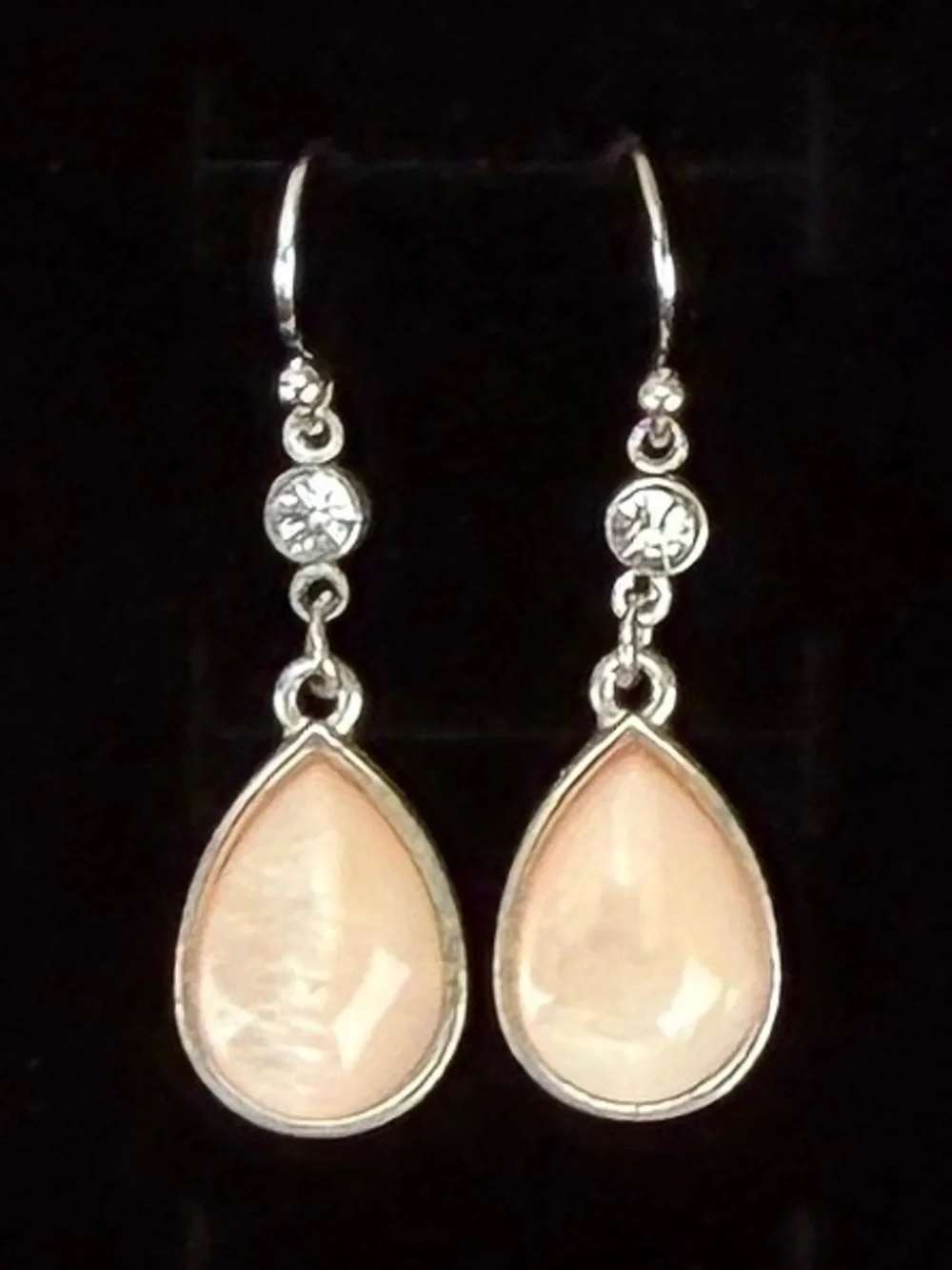 Silvertone bling light peachy blush tone drop pierced earrings